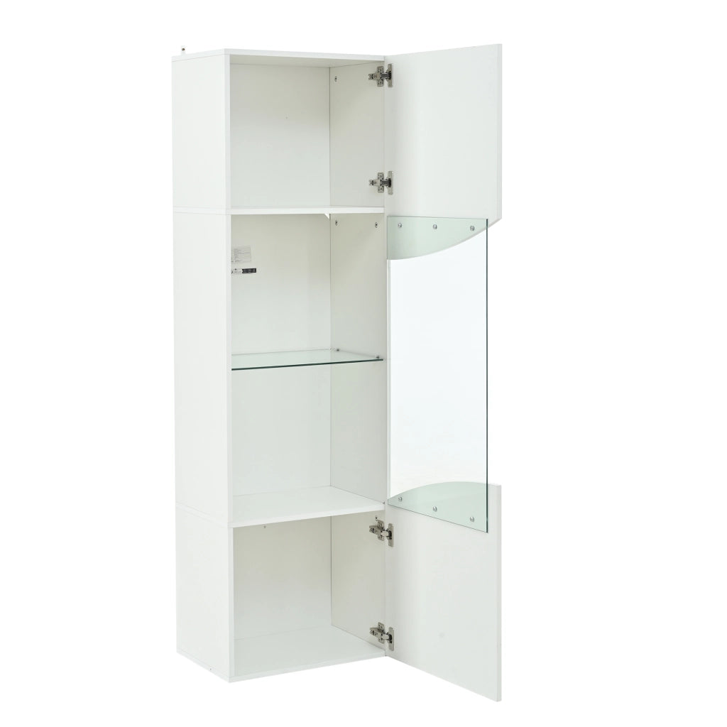 Vetrina alta con 4 ripiani e LED per soggiorno in truciolare e vetro 35×50×165 cm bianco