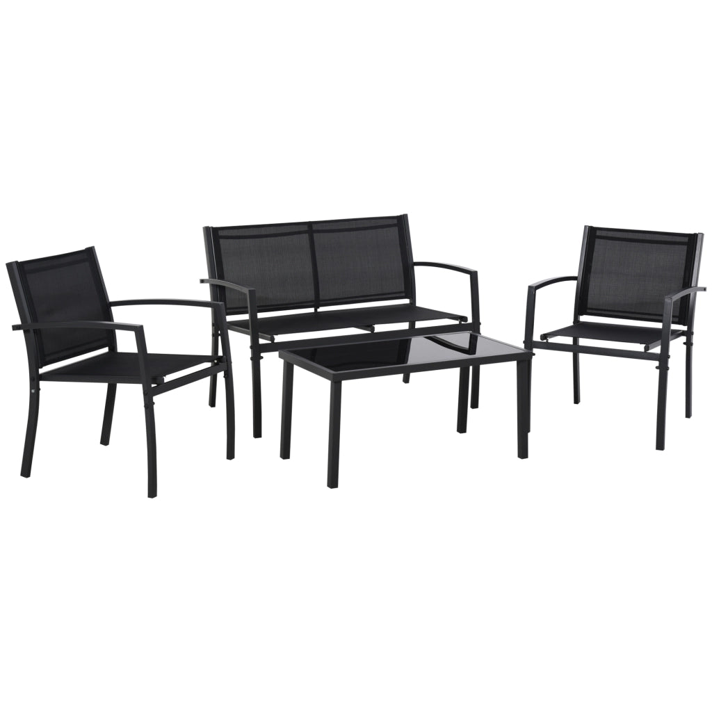 Set Giardino 4 Pezzi con Tavolino, Sedie e Panca ¨C zephmum ¨C Nero, Metallo
