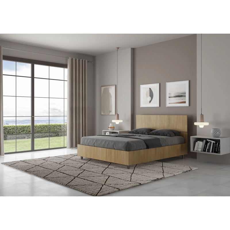 Letto Matrimoniale francese 140x200 cm testata dritta Demas - Senza rete,Quercia Natura
