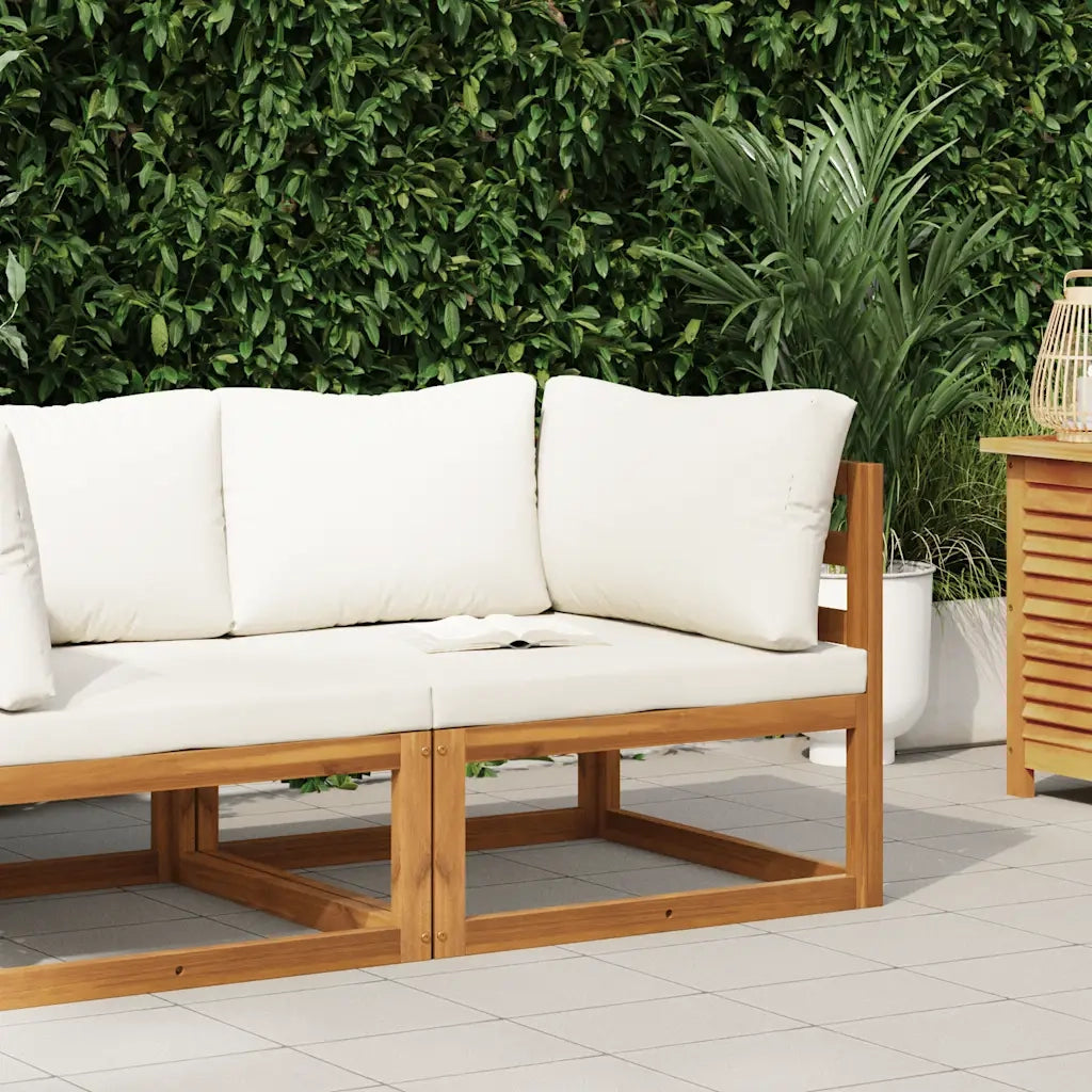 Divano Angolare Modulare Cuscini Bianco Crema Massello d'Acacia 311861