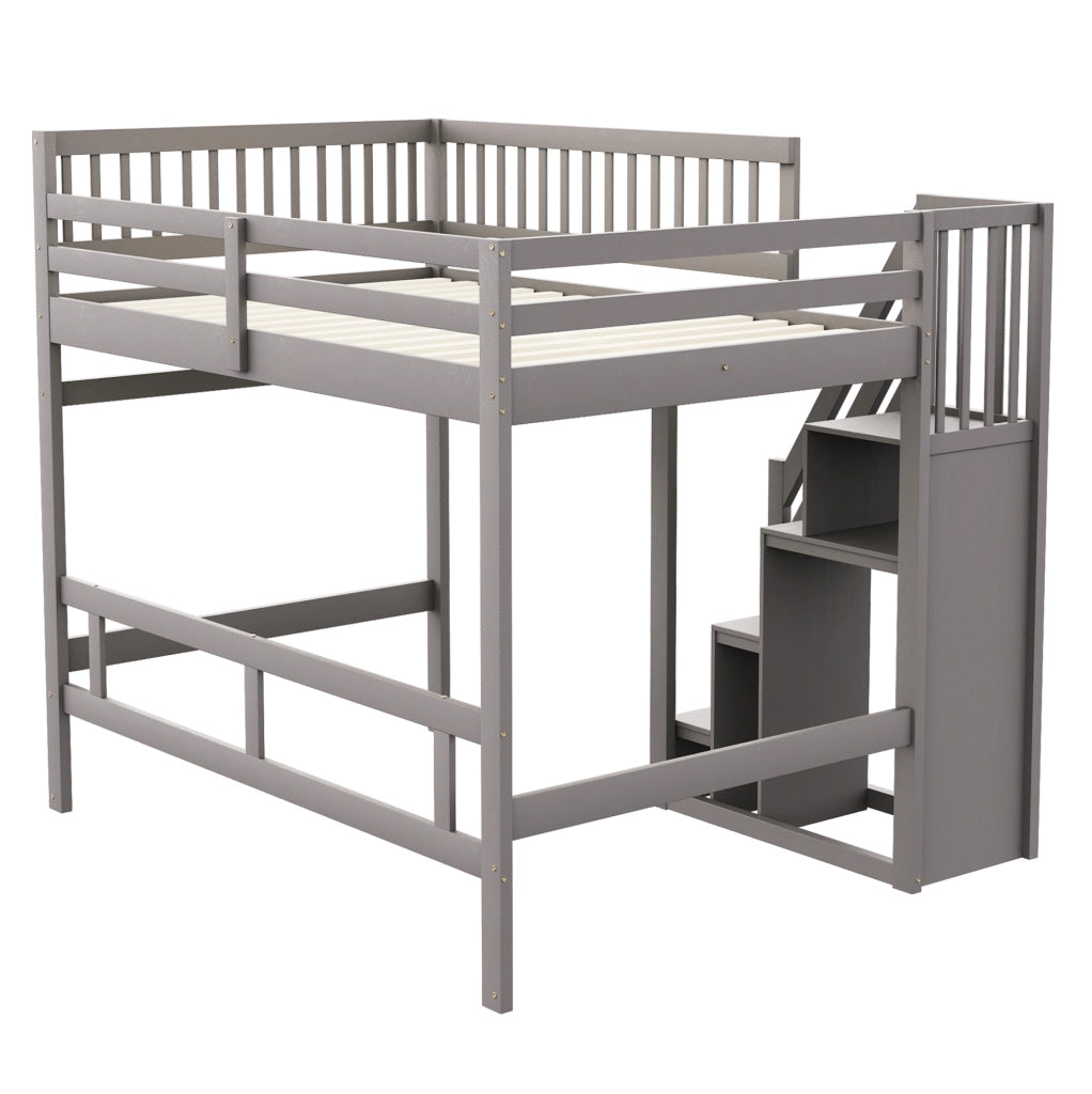 Letto a soppalco 140x200 cm con scala contenitore in legno grigio