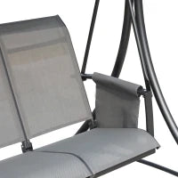 Dondolo 3 Posti da Giardino o Terrazzo con Tettuccio Regolabile e Tasche Portaoggetti Grigio Scuro 196x128x172cm