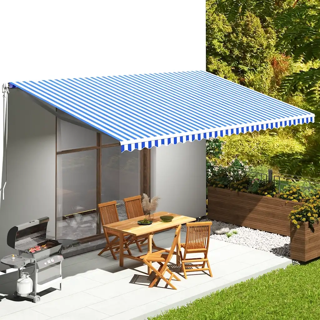 Tessuto di Ricambio per Tenda da Sole-Ricambio telo per tenda da sole Blu e Bianco 6x3,5 m