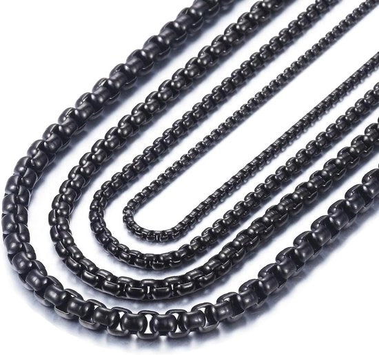 Collana Premium Veneta unisex nera acciaio inox - larghezza 2 - 5 mm, lunghezza 45 - 80 cm