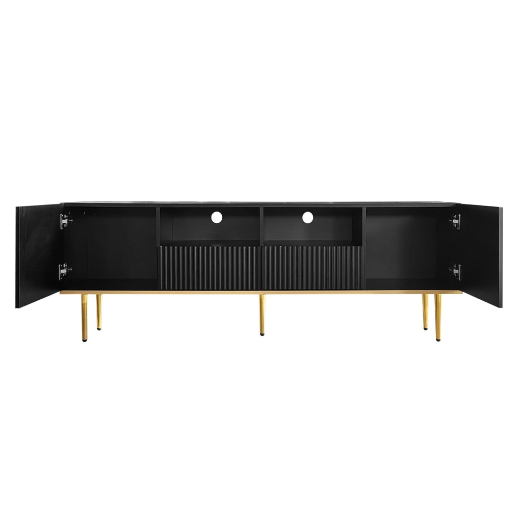 Mobile TV moderno 165 cm con 2 ante; 2 cassetti e dettagli oro; nero