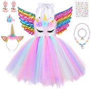 Costume da Festa per Bambini - Abito da Principessa con Costume da Unicornio - Vestito di Tulle - Accessori Magici - Adatto per Bambini di 2-6 Anni - Ideale per Festa di Compleanno/Carnascalia - Costume