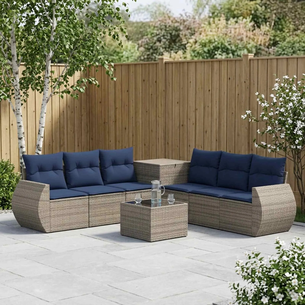 Set di divani 8 pz Grigio e Blu Navy Rattan sintetico e Acciaio 3448439