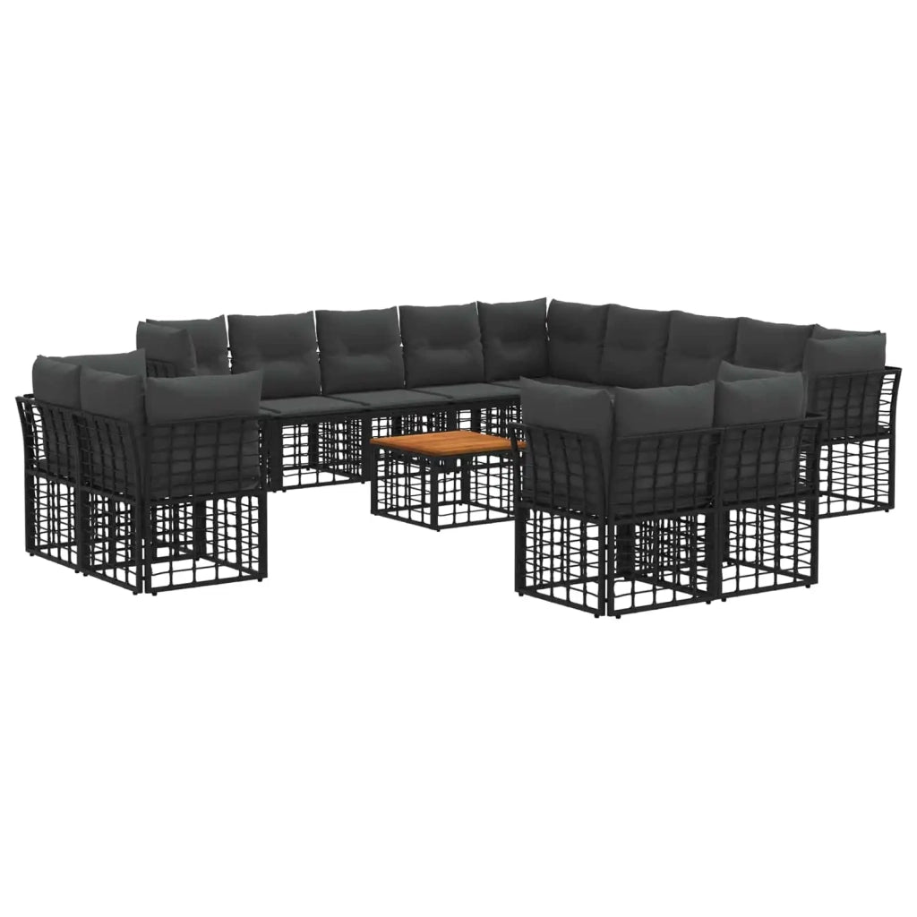 Set di divani da esterno 14 pcs Nero e Grigio scuro Poliestere
