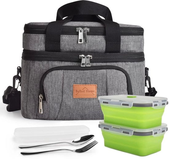 Tas da 10L per il pic nic con isolamento termico, con 2 boxe da pranzo pieghevoli e set di stoviglie, (grigio, 2 boxe da pranzo) 

Specifica: 10L, 2 boxe da pranzo pieghevoli, set di stoviglie.