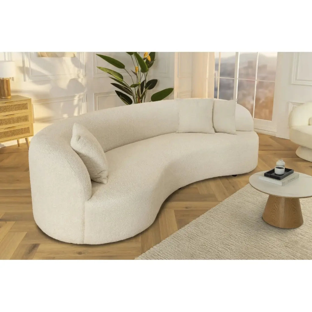 Divano dritto SOREN beige – Divano design in tessuto bouclé con forma arrotondata