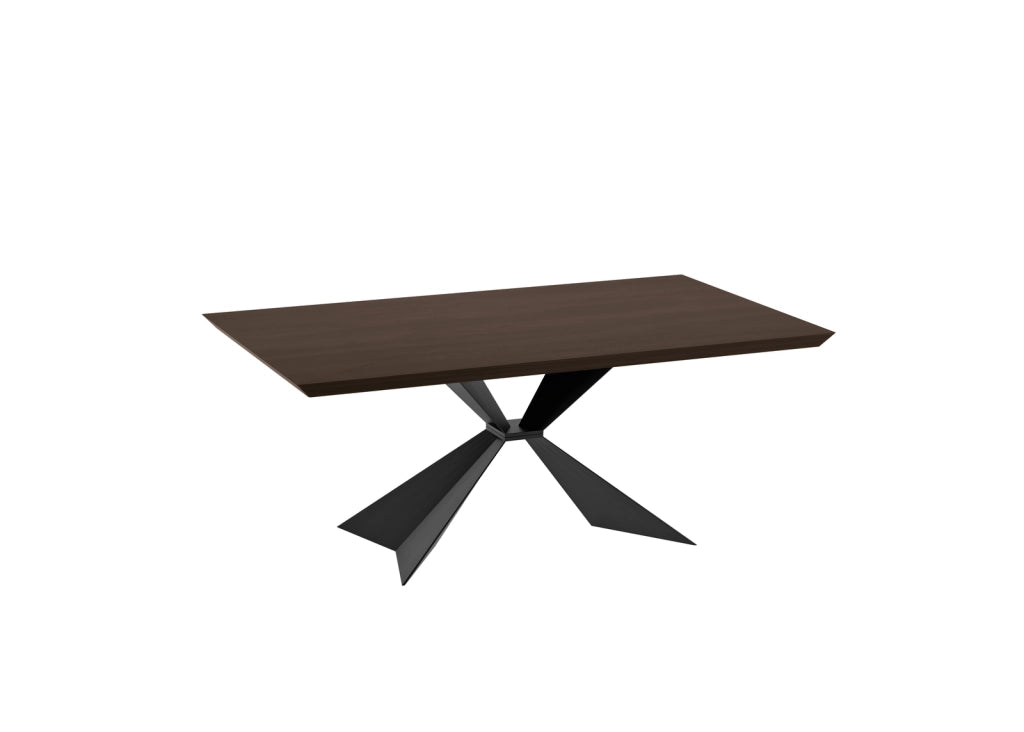 Tavolo allungabile Stark con piano impiallacciato in rovere termocotto e gambe in metallo nero - Dimensioni 200/300x100x76 cm - Design Moderno