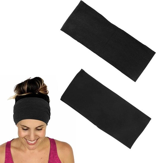 Set di fascia capelli ampie - nero e grigio scuro - 9 cm e 12 cm di larghezza - assorbe sudore - elastico - per sport e fitness