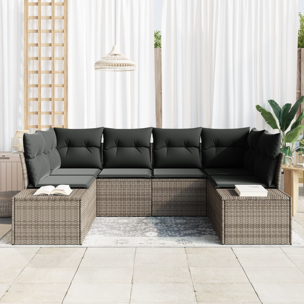 Set da giardino in 6 pezzi con cuscini Grigio in rattan sintetico