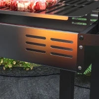 Barbecue a Carbone a 3 Livelli con Mensole Pieghevoli e Girarrosto, in Acciaio Inox, 118x32x90 cm, Nero