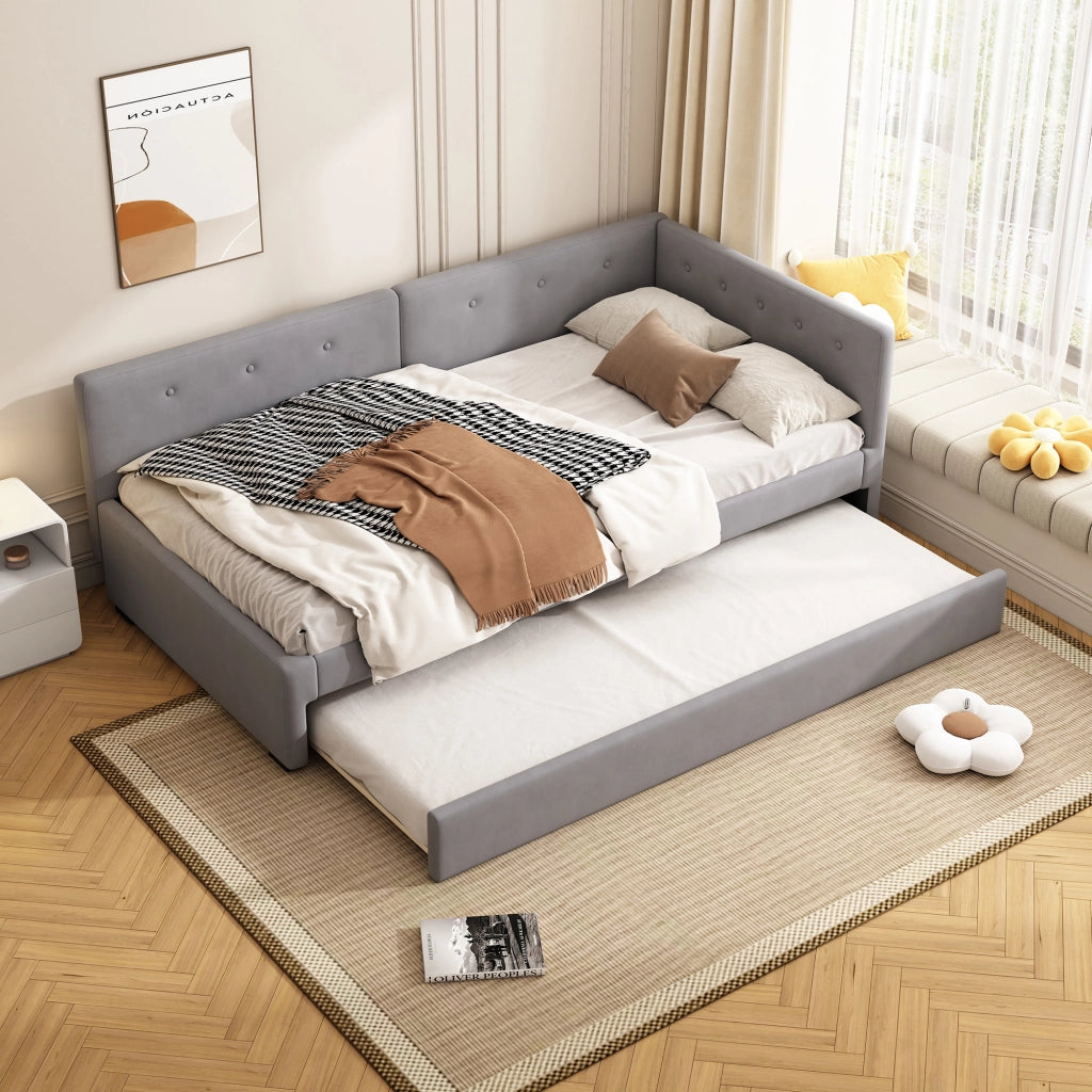 Letto singolo con roll-out in velluto 90x200 cm