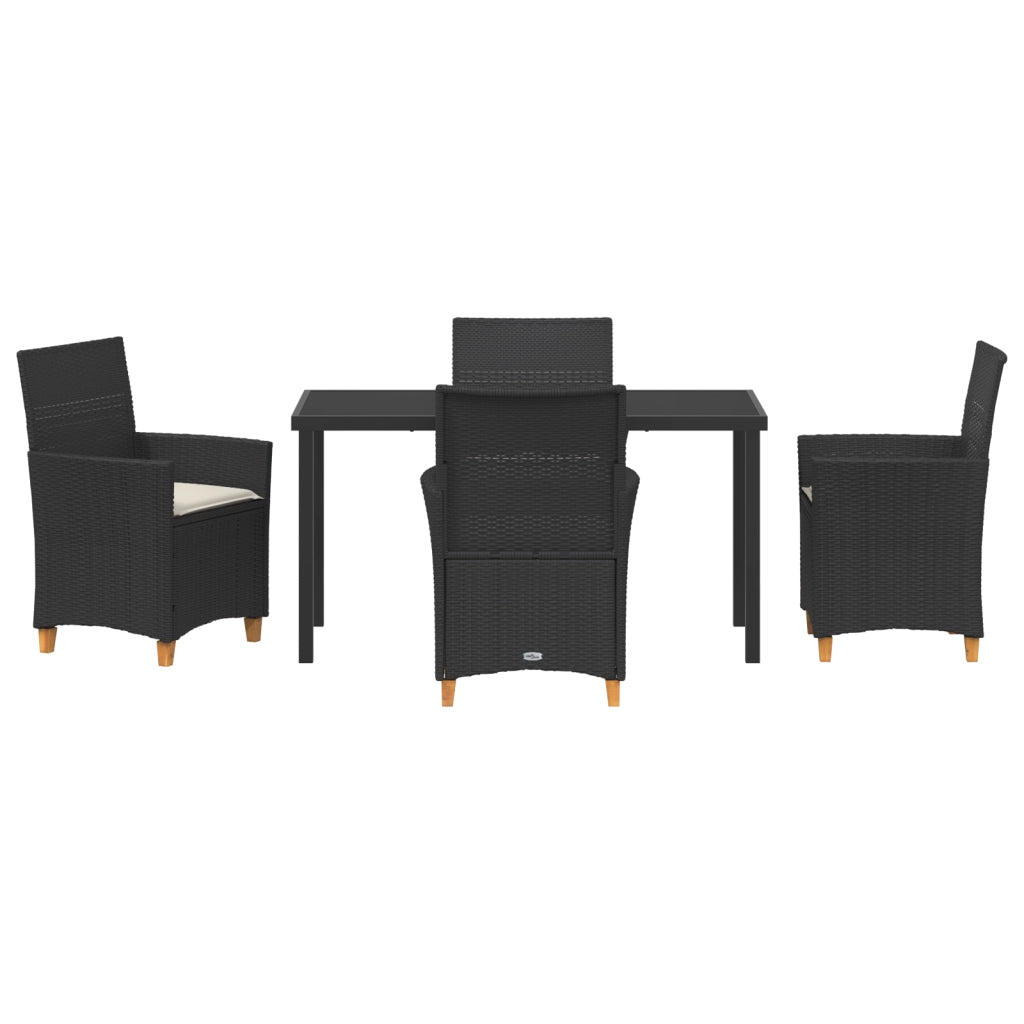 Set da Pranzo da Giardino a 5 Pezzi con Cuscini in Rattan PE Nero