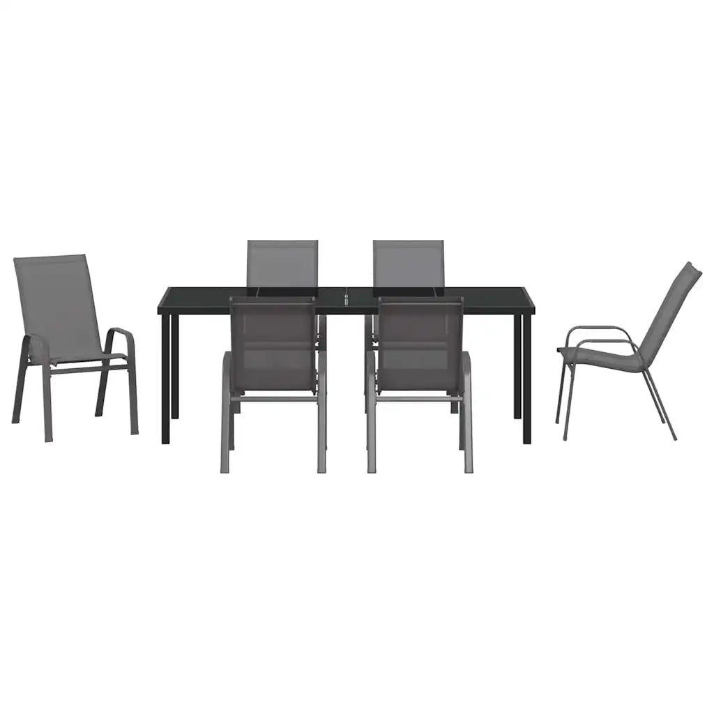 Set da Pranzo per Giardino 7 pcs Grigio e Nero 3379126
