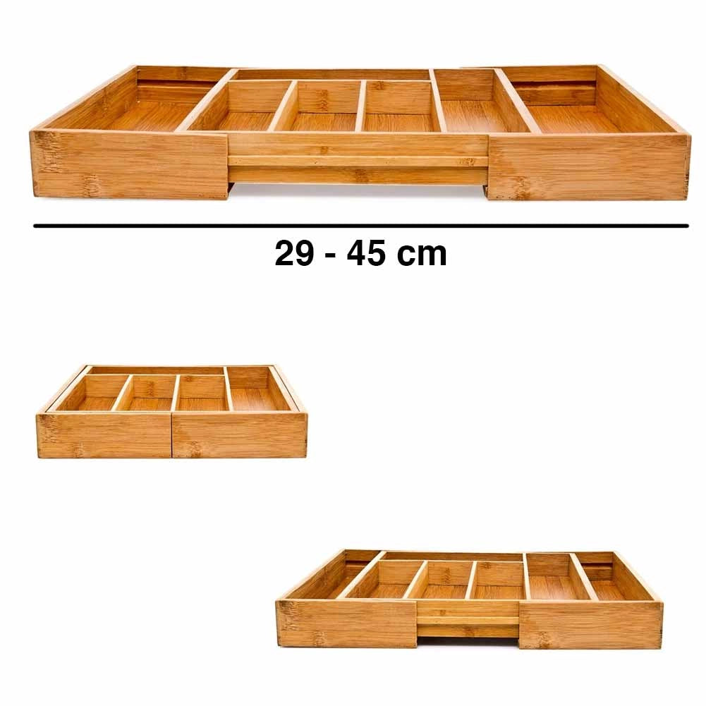 Portaposate Estensibile da Cassetto Cucina Porta Posate in Legno Bambù 46x30cm