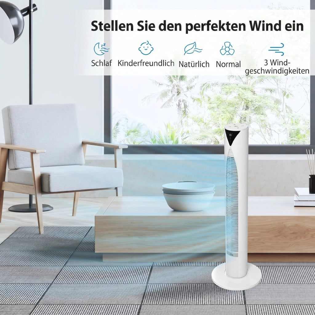 Ventilatore a torre oscillante con telecomando 4 modalit¨¤ 3 velocit¨¤ timer ¨C zephmum ¨C 31.5x31.5x96 cm bianco