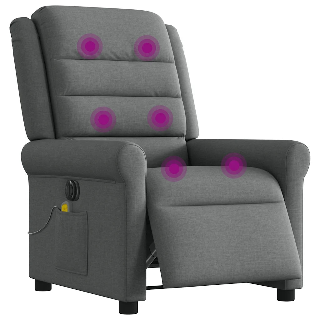 Divano Sedia-Poltrona Reclinabile Massaggio Elettrica Grigio Scuro Tessuto 607153