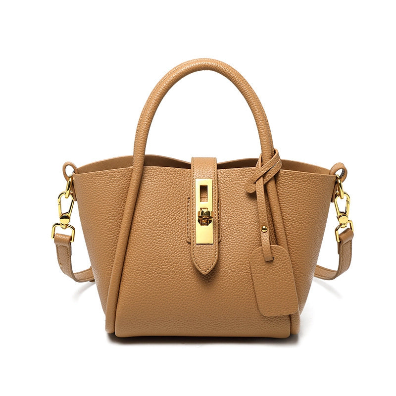 Borsa da donna in vera pelle con manico superiore, colore marrone