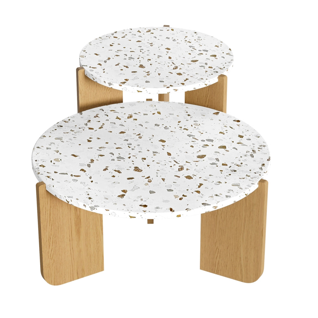 Set di 2 Tavolini Nesting in MDF Bianco e Colore Legno per Soggiorno e Balcone