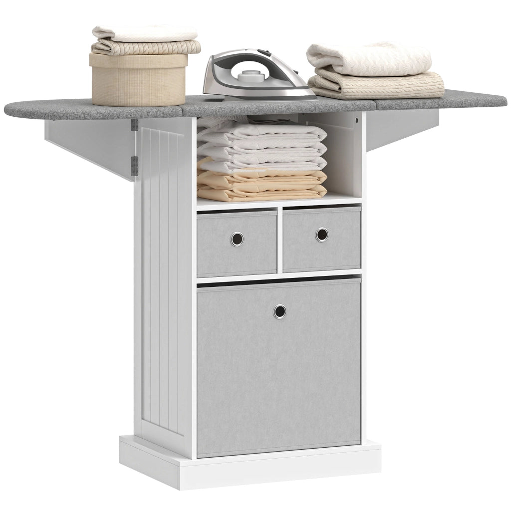 Mobile Asse da Stiro Pieghevole con 3 Cassetti ¨C zephmum ¨C Bianco Grigio 121x37x90 cm