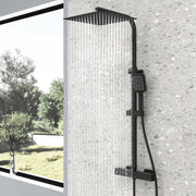 AICA Colonna doccia con miscelatore termostatico, rubinetto doccia rettangolare 28x4cm, soffione doccia quadrato 30x30cm in acciaio inox nero