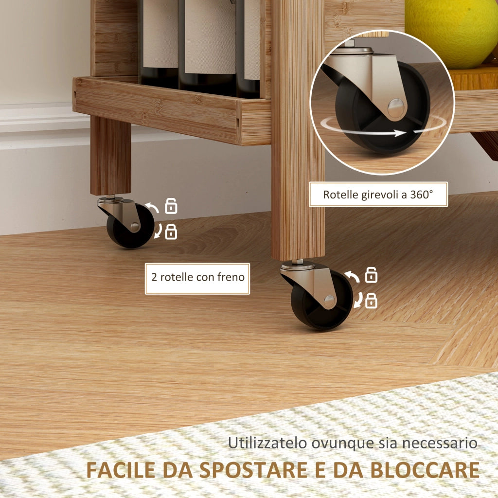 Tavolino Pieghevole a 2 Livelli in Legno di Bamb¨´ ¨C zephmum ¨C Con Portabottiglie