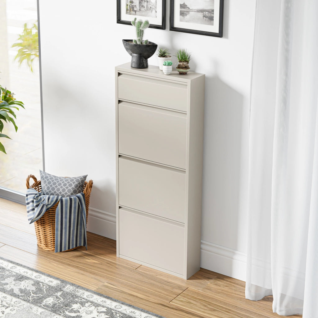 Scarpiera Sokndal con 3+1 Contenitori Ribaltabili Portascarpe in Metallo - Pepe Bianco [en.casa]