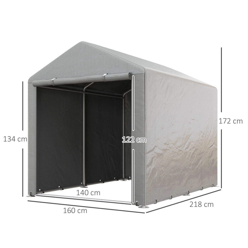 Capanno Porta Attrezzi e Tenda Garage per Bici e Moto con Copertura Anti-UV, 1.6x2m, Grigio Chiaro