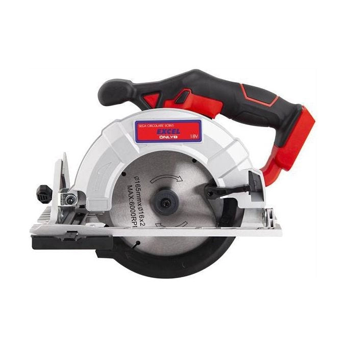 Excel PLCYL-M132 Only1 Sega Circolare a Batteria 18 V 3650 rpm Lama 165 mm Piastra Orientabile Regolazione Profondita' Taglio colore Nero