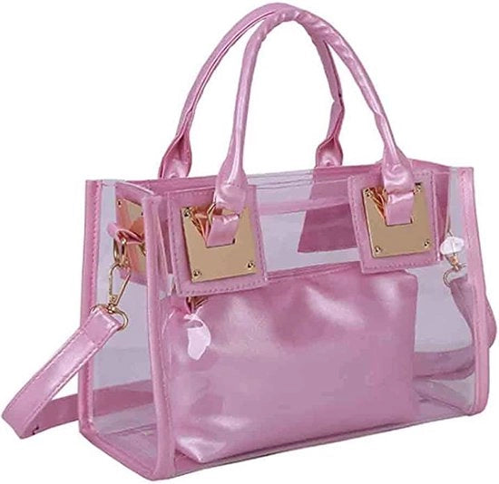 Tas a spalla trasparente 2 in 1, rossa, con tasca per mano