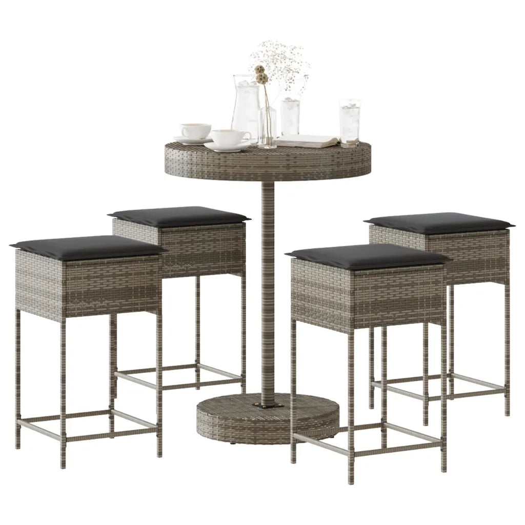 vidaXL Set Bar da Giardino 5 pz con Cuscini in Polyrattan Grigio