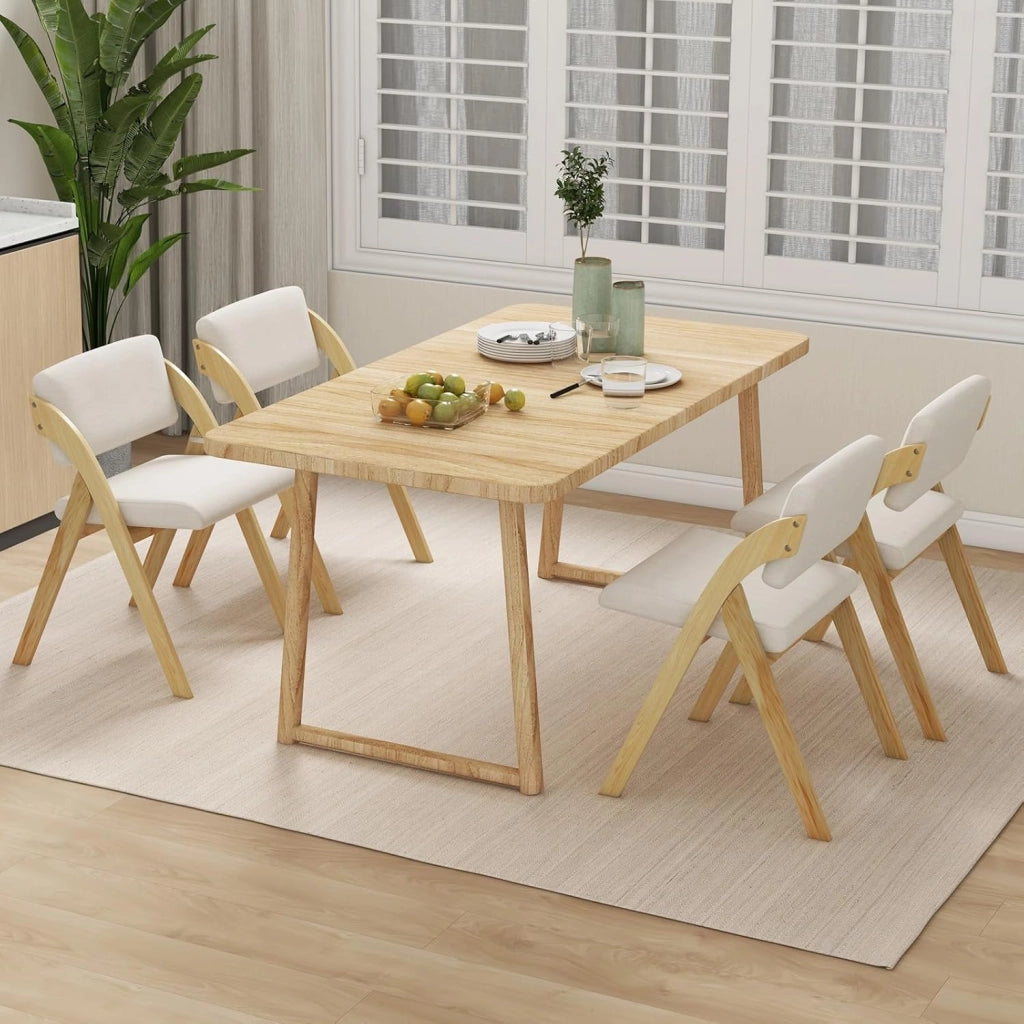 Set 2 Sedie da Pranzo, Sedia da Cucina Pieghevole con Gambe in Legno di Gomma, Sedile e Schienale Imbottiti, Sedia Portatile per Casa Ufficio Matrimonio, Portata 160 kg (Naturale)