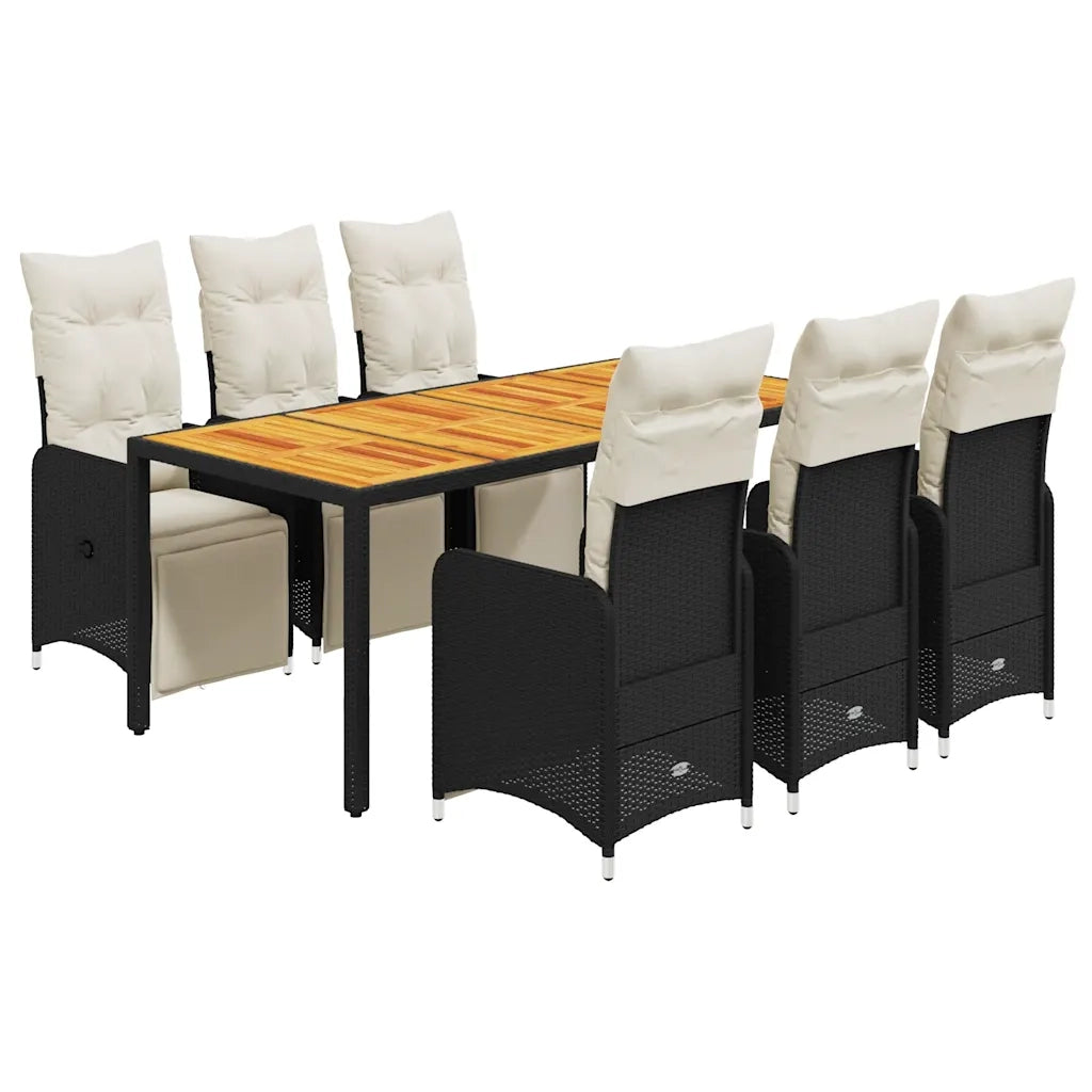 Set da BistrÃ² da Giardino 7 pz con Cuscini Nero in Polyrattan
