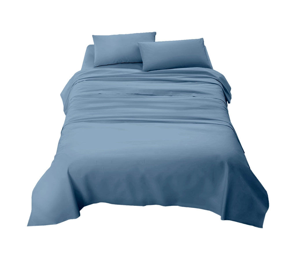 Completo letto matrimoniale a tinta unita set lenzuola Prodotto italiano 100% Cotone - Azzurro - Matrimoniale