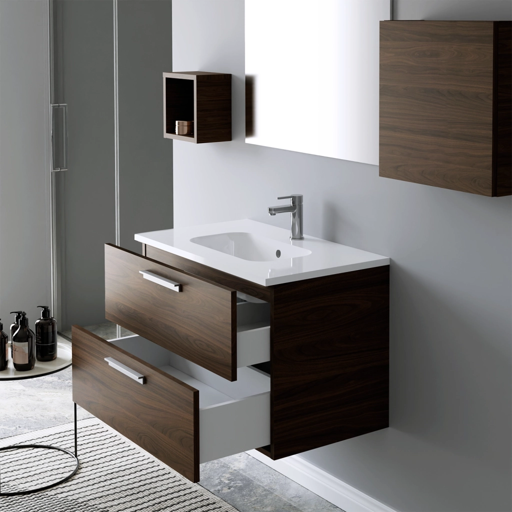 Mobile da bagno sospeso 100cm rovere tabacco con lavabo e specchio | Jasper