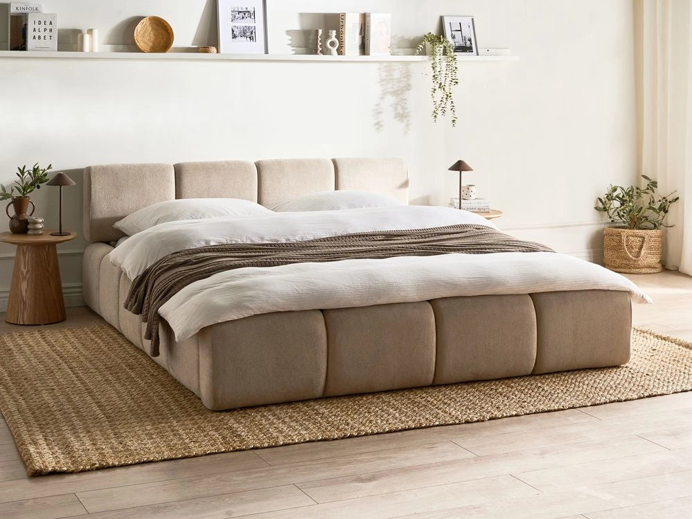 Letto minimalista in tessuto con testiera imbottita tortora 160 x 200 cm stile scandinavo