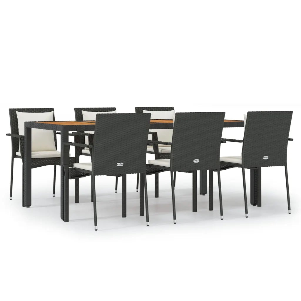 Set da Pranzo da Giardino 7 pz Nero con Cuscini in Polyrattan 3157967
