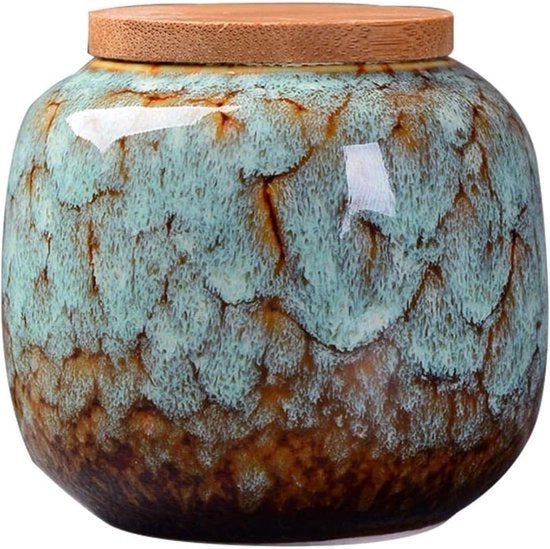 Contenitore di conservazione alimentare ceramico Aria stagna con coperchio in bambù naturale Contenitore di conservazione per tè, caffè, spezie e