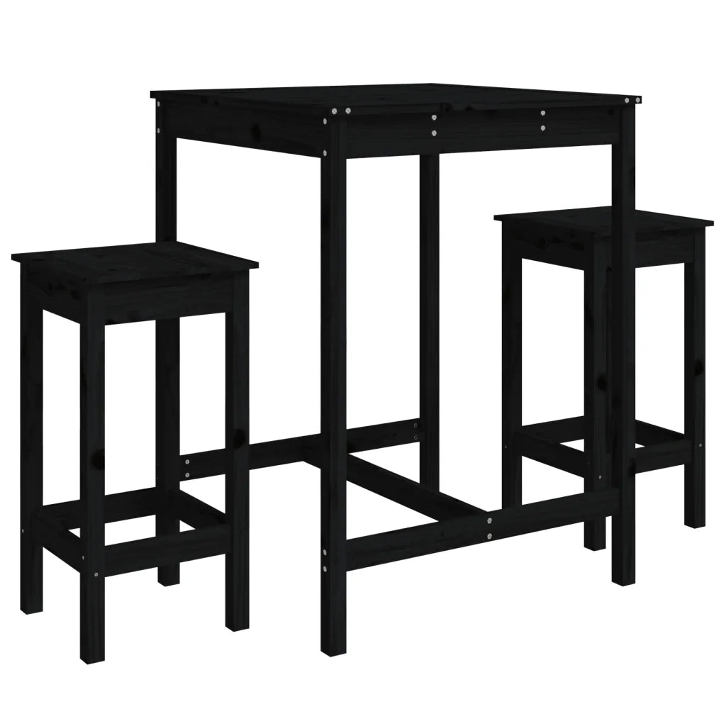 Set Bar da Giardino 3 pz | Set Salotto da Giardino Nero in Legno Massello di Pino