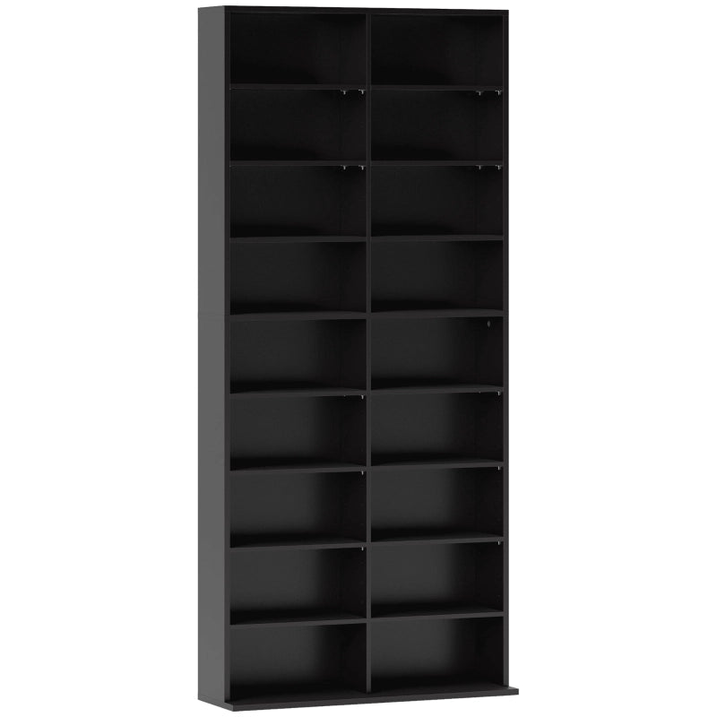 Scaffale porta CD/DVD nero con 18 vani e 14 ripiani regolabili, 175 x 78,5 x 24 cm