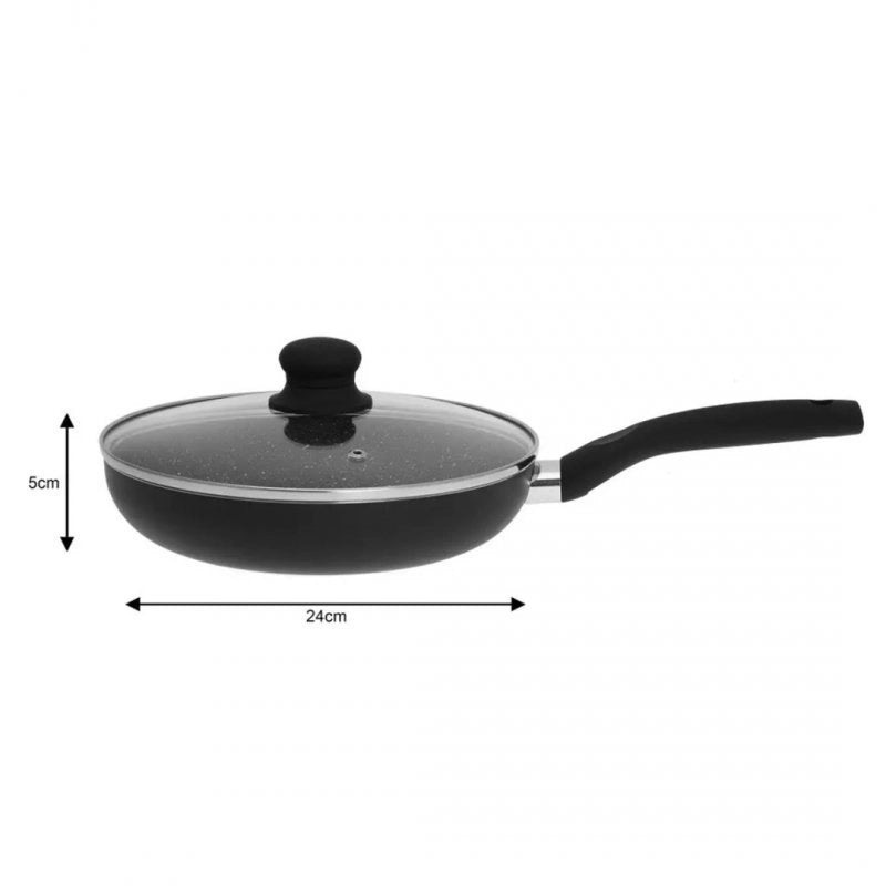 Kinghoff KH-3957 Padella in Marmo Antiaderente 24 cm con Coperchio in Vetro