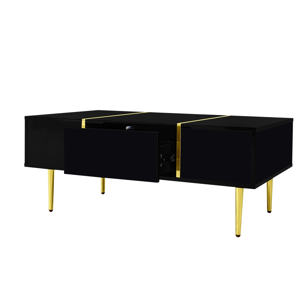 Tavolino da salotto 100x60x41.5 cm; finitura lucida con 2 cassetti; MDF nero