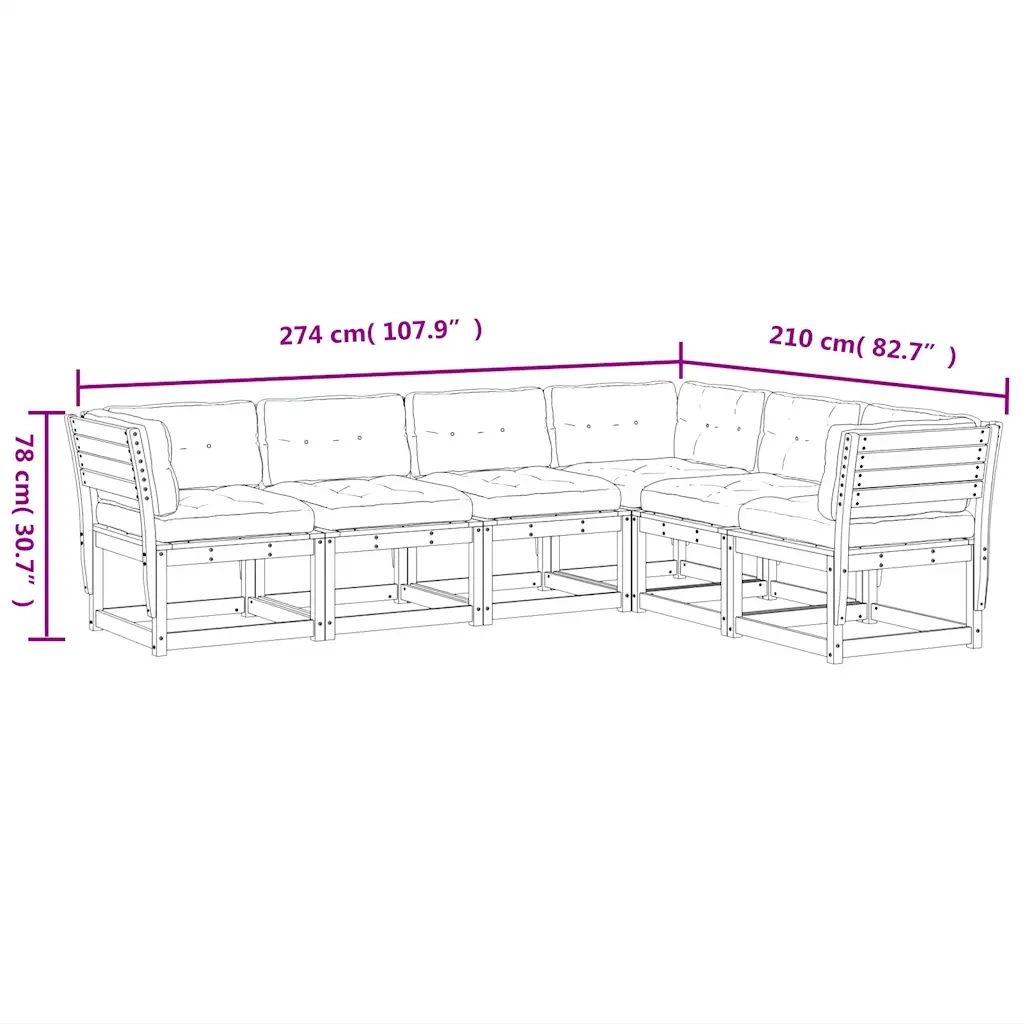 Set Divani Giardino 6pz con Cuscini Marrone Cera Massello Pino 3217022