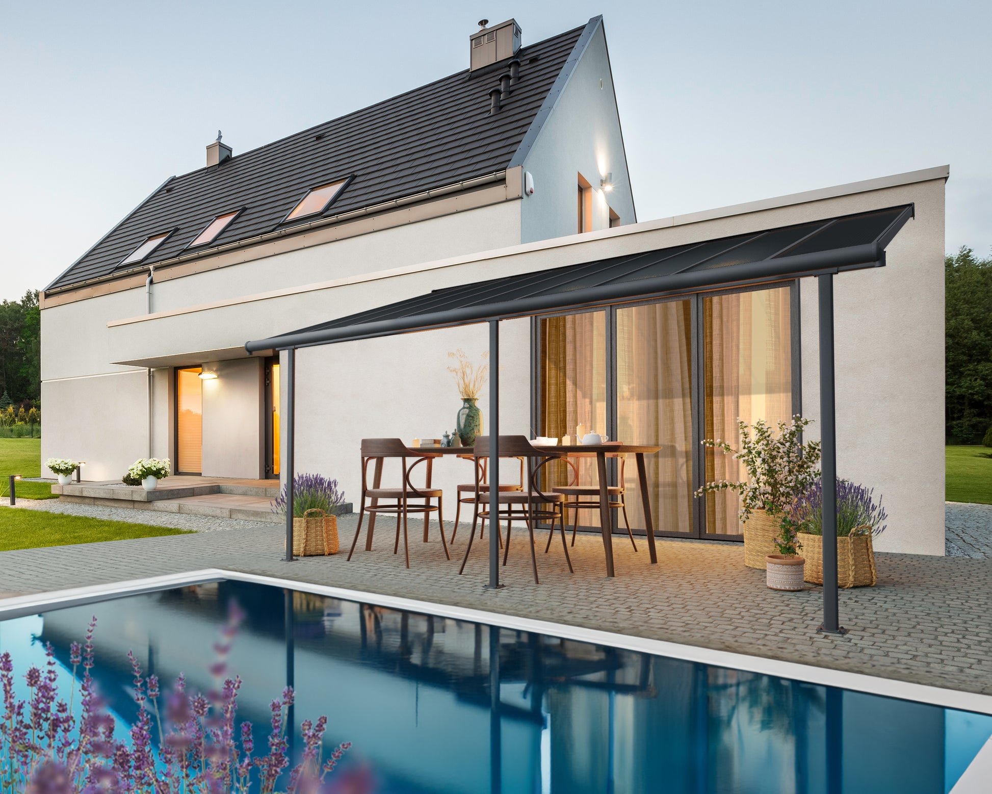 Pergola Addossata in Alluminio Capri 3X5.6 m Grigio