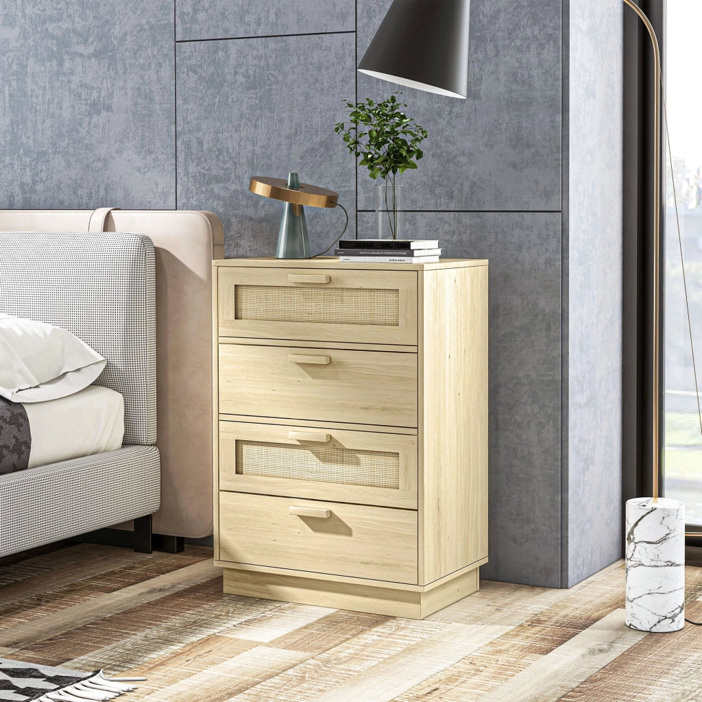 Cassettiera boho in rattan naturale ¨C Xylo ¨C 4 cassetti legno per soggiorno ingresso
