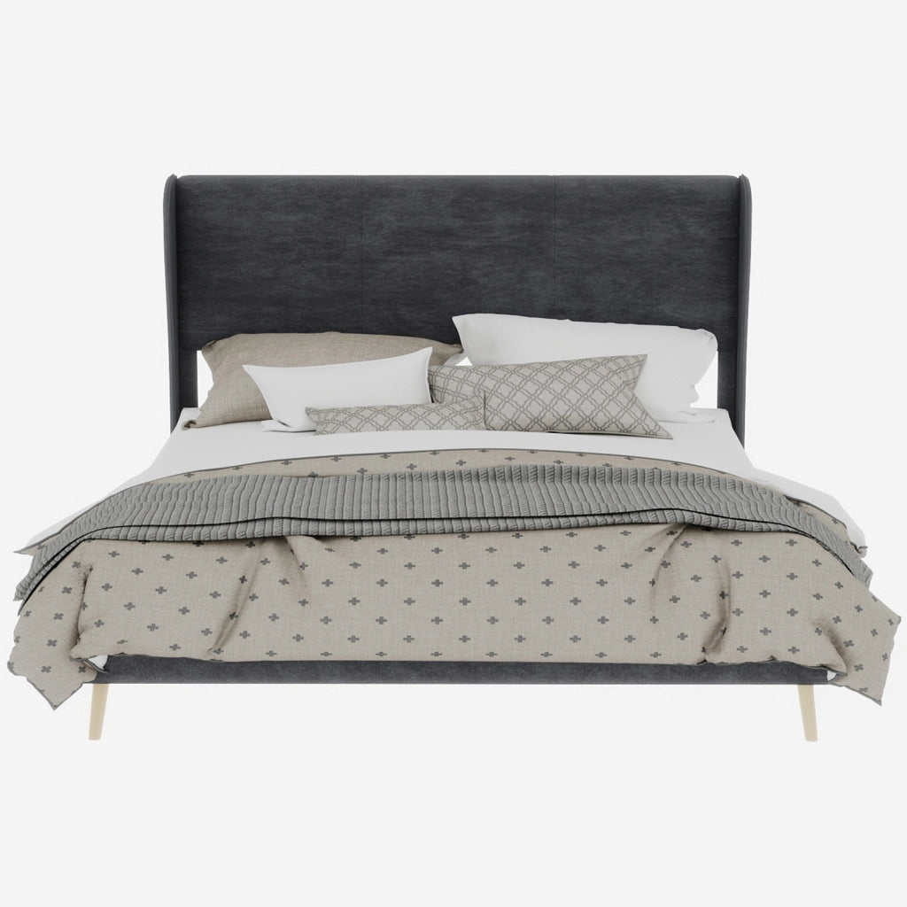 Letto Matrimoniale 160x200 cm con Testiera Imbottita in Tessuto e Metallo; Grigio