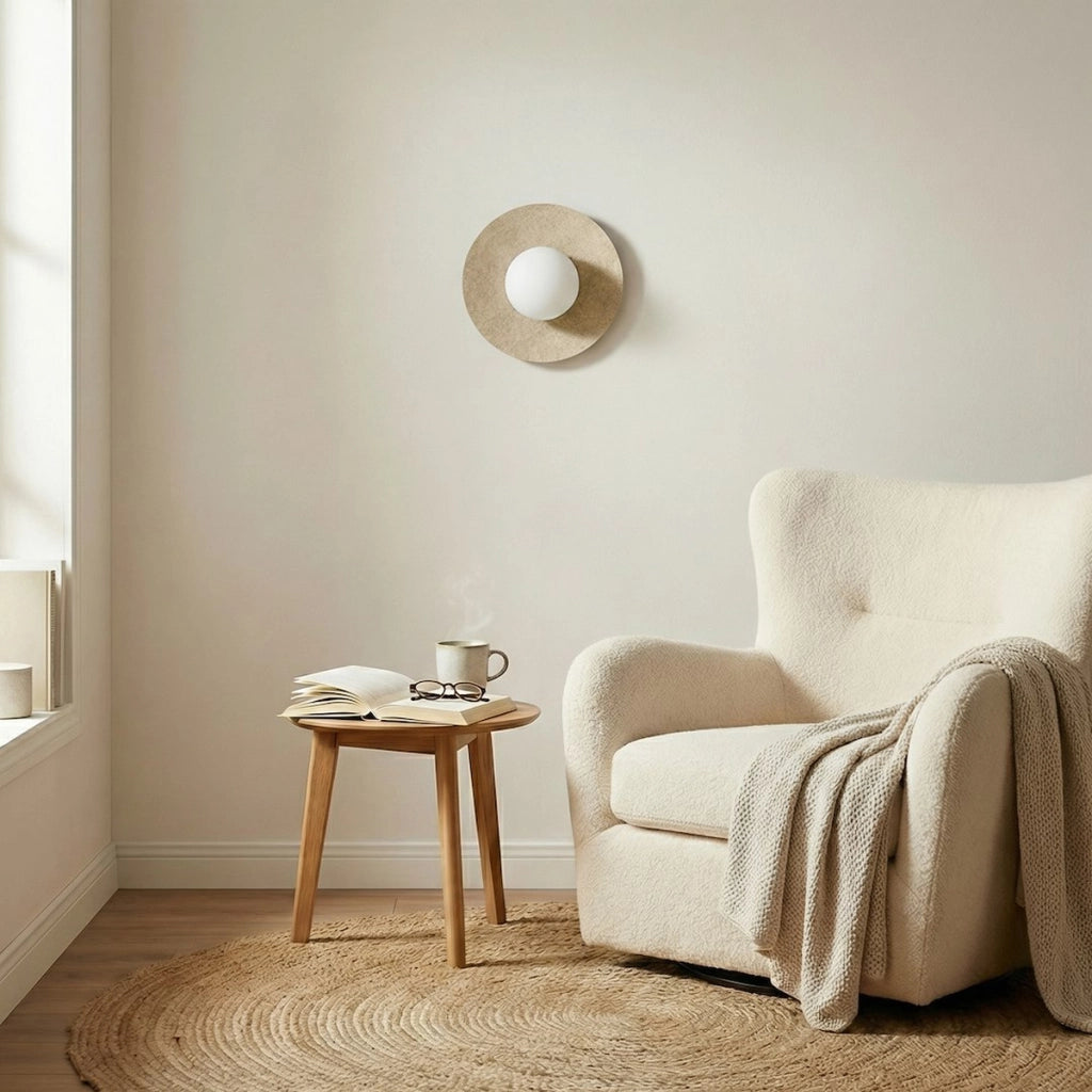 Lampada da parete CALMA in acciaio e feltro beige